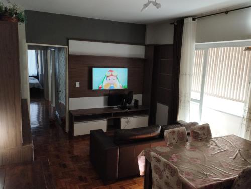 a living room with a couch and a flat screen tv at Apto central completo perto de tudo in Caxias do Sul
