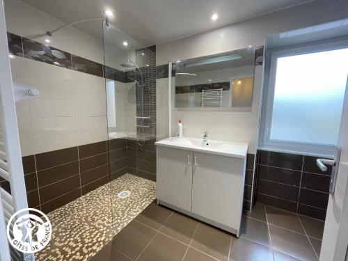 een badkamer met een wastafel en een douche bij Gîte Falleron, 4 pièces, 6 personnes - FR-1-426-526 in Falleron