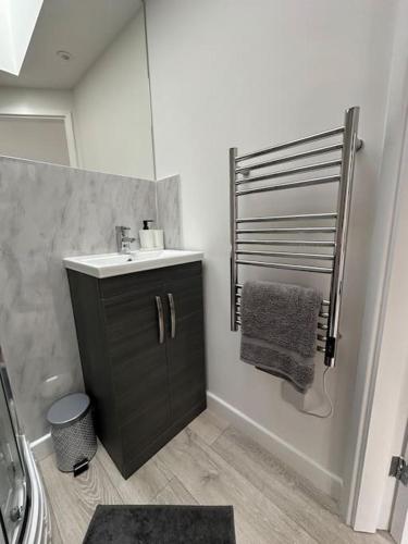 a bathroom with a sink and a mirror at Whitsun Studio - Brand New listing! in Bristol