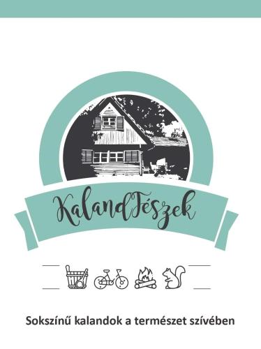 a logo for a restaurant with a house and a ribbon at KalandFészek in Orfű