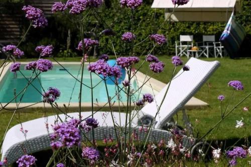 a bunch of purple flowers next to a pool at Affitti Brevi Toscana - Villa Charme in Fonteblanda