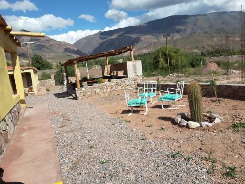 a patio with two chairs and a cactus at 4 ELEMENTOS in Huacalera