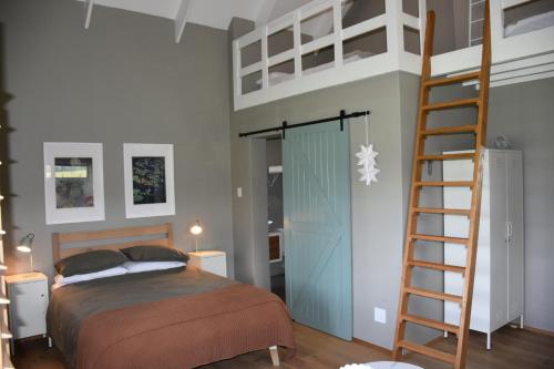 a bedroom with a bunk bed and a ladder at Kileen Cottage in Nottingham Road