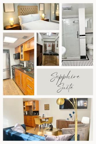 un collage de fotos de una cocina y una sala de estar en Harmonious Suites en North Miami Beach