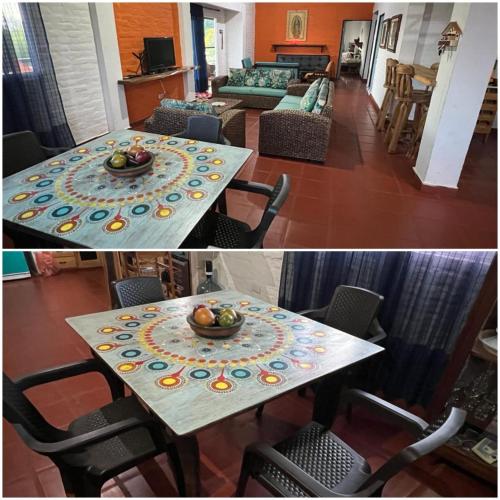 a table with a plate on it in a living room at Finca Aguadalupe, Lago Calima in Calima