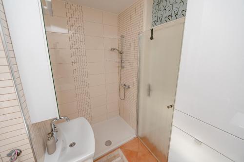 a small bathroom with a toilet and a shower at Apartma Golob in Maribor
