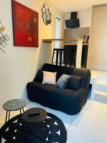 un salon avec un canapé et une table dans l'établissement Joli studio Centre historique, à Pau