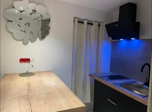 une cuisine avec un comptoir et un évier dans l'établissement Joli studio Centre historique, à Pau