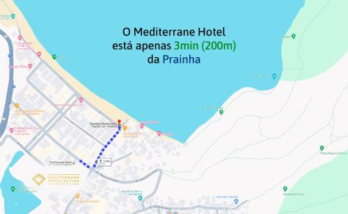 un mapa del hotel metropolitano y de los apartamentos del marinusinusimus en Mediterrane Hotel by Castelo Itaipava en Arraial do Cabo