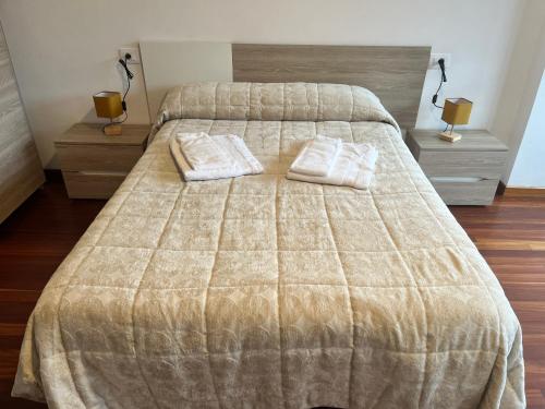 a bedroom with a bed with two pillows on it at Apartamento Bralo in Padrón