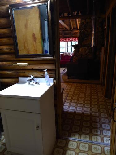 a bathroom with a sink and a mirror at Robinson's Cottages in Township of Edmunds