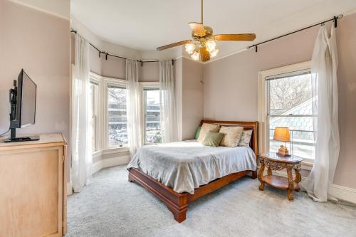 a bedroom with a bed and a ceiling fan at Stylish Sacramento Retreat Less Than 1 Mi to Downtown! in Sacramento