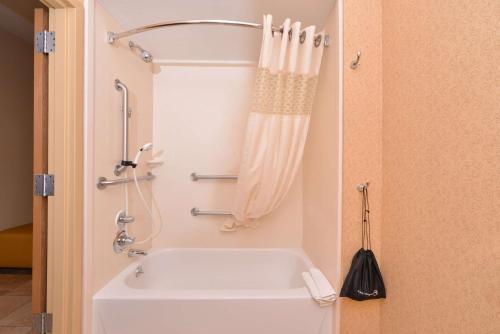a white bath tub in a bathroom with a shower at Hampton Inn Elkhart in Elkhart