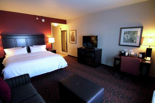 Habitación de hotel con cama y TV en Hampton Inn & Suites Grand Forks, en Grand Forks
