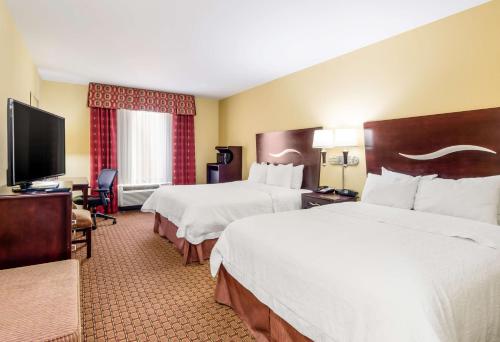 a hotel room with two beds and a flat screen tv at Hampton Inn Galax in Galax