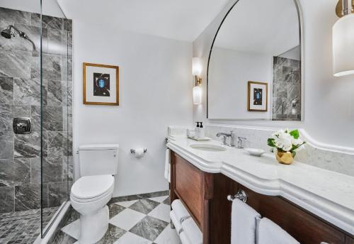 La salle de bains est pourvue de toilettes, d'un lavabo et d'une douche. dans l'établissement InterContinental Chicago Magnificent Mile, an IHG Hotel, à Chicago