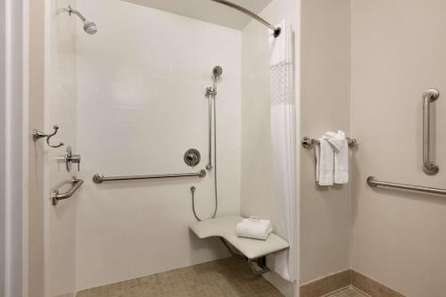 a bathroom with a shower and a toilet at Hampton Inn & Suites Hershey in Hershey