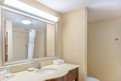 a bathroom with a sink and a mirror at Hampton Inn Huntsville-Madison in Madison