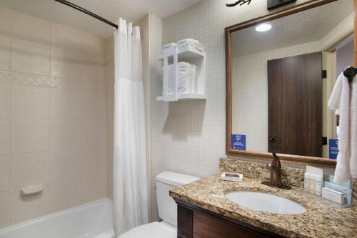 a bathroom with a sink and a toilet and a mirror at Hampton Inn Jackson Hole in Jackson