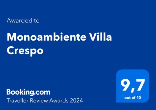 Certificado, premio, señal o documento que está expuesto en Estudio Villa Crespo