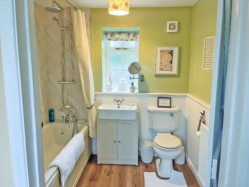 a bathroom with a toilet and a sink and a shower at The Barn in Ropsley