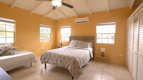a bedroom with a bed and two windows at Royal Palms Estate in Christiansted