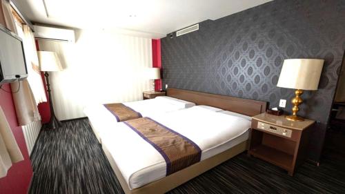 a hotel room with a bed and a television at New Osaka Hotel Shinsaibashi in Osaka