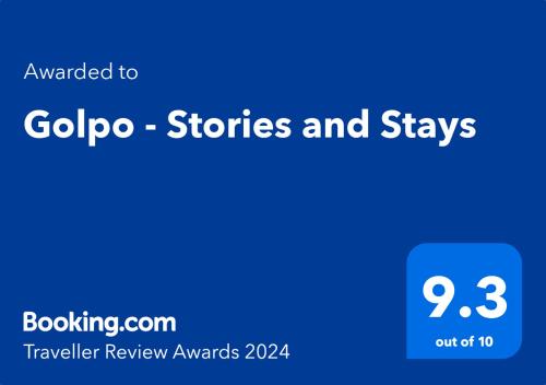 Certifikát, hodnocení, plakát nebo jiný dokument vystavený v ubytování Golpo - Stories and Stays