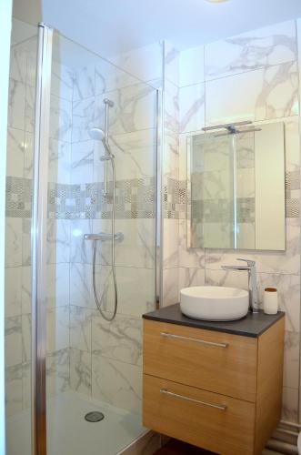 La salle de bains est pourvue d'un lavabo et d'une douche. dans l'établissement Nouveau - Quartier St Hélier, à Rennes