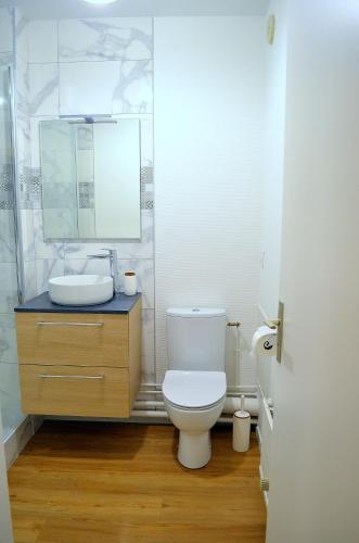 a bathroom with a toilet and a sink at Nouveau - Quartier St Hélier in Rennes