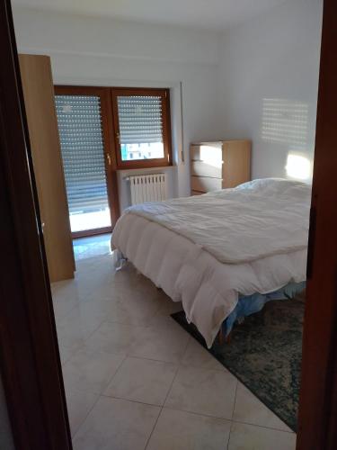 a bedroom with a bed in a room with windows at Madonna della Libera's House in Avezzano