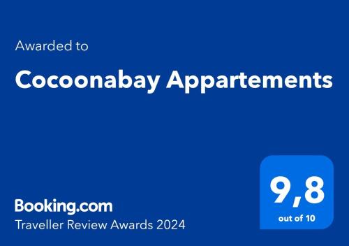 Certifikát, hodnocení, plakát nebo jiný dokument vystavený v ubytování Cocoonabay Appartements