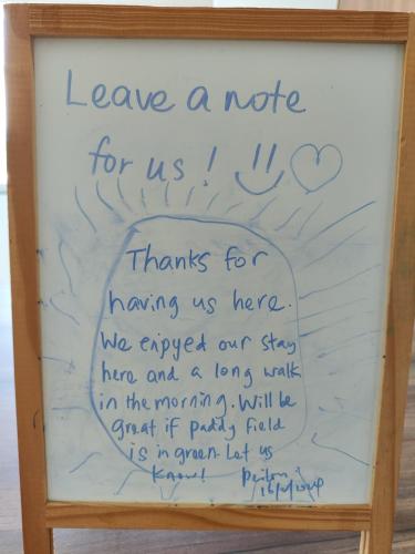 leave a note for us i wrote on a whiteboard at Mai Paddy Cottage, Balik Pulau in Balik Pulau