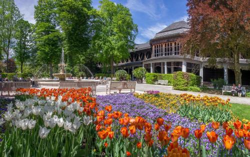 a garden of flowers in front of a building at Galerie Hotel in Bad Reichenhall