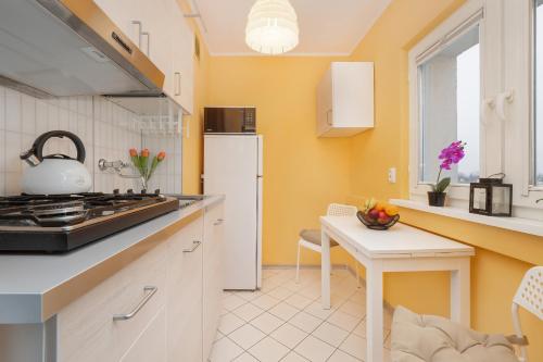 Η κουζίνα ή μικρή κουζίνα στο Blue Studio z balkonem by Noclegi Renters