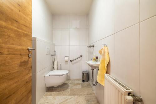a small bathroom with a toilet and a sink at Rickys Apartment Flachau in Flachau