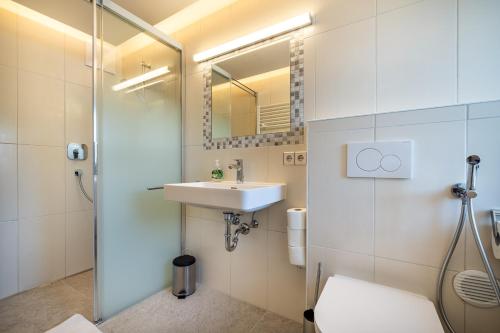 a bathroom with a sink and a mirror at Rickys Apartment Flachau in Flachau