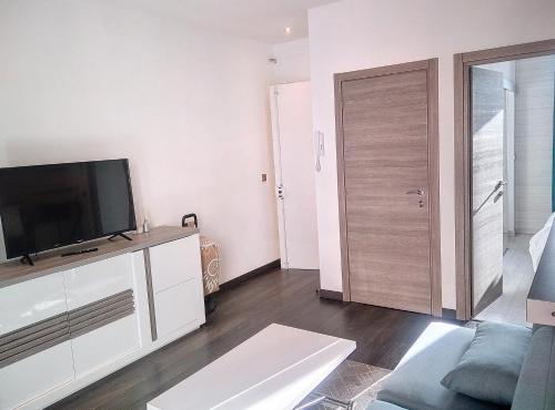 un salon avec une télévision et un canapé dans l'établissement Résidence Le Cendre, à Juan-les-Pins