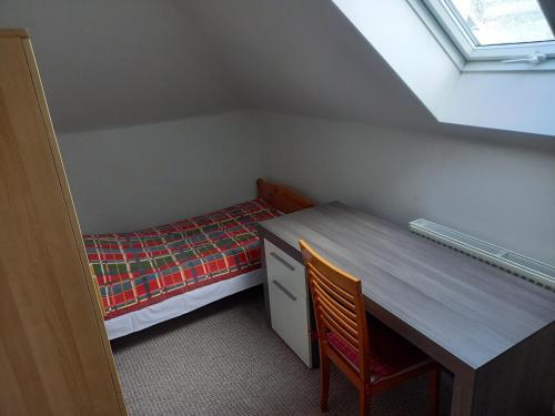 um pequeno quarto com uma secretária e uma cama em ApartmanSport em Ostrava