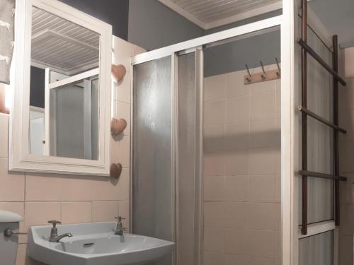 ein Bad mit einem Waschbecken und einer Dusche in der Unterkunft Milkwoodbend Farm Resort in East London