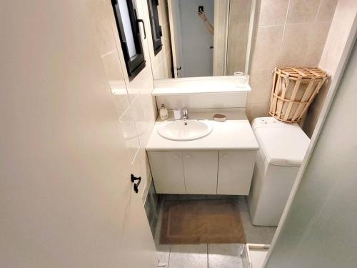 een kleine badkamer met een wastafel en een spiegel bij Appartement Six-Fours-les-Plages, 2 pièces, 4 personnes - FR-1-316-157 in Six-Fours-les-Plages