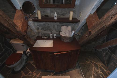 un piccolo bagno con lavandino e servizi igienici di Rataskaevu Apartment a Tallinn