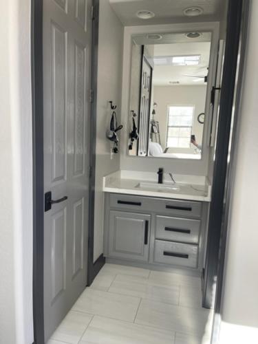 a bathroom with a sink and a mirror at Guesthouse/Casita Goodyear in Goodyear