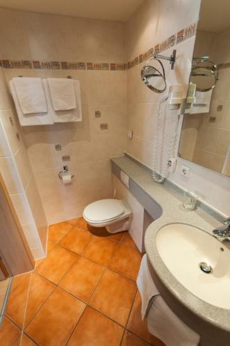 een badkamer met een toilet en een wastafel bij Schreieck Maikammer Gästehaus in Maikammer