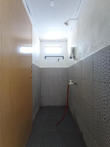 Seahorse Diver Guesthouse في بيرهينتيان: حمام مع دش به خرطوم احمر