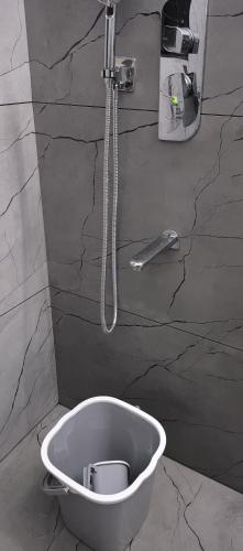 a shower in a bathroom with a sink at UnnisHome in Adūr