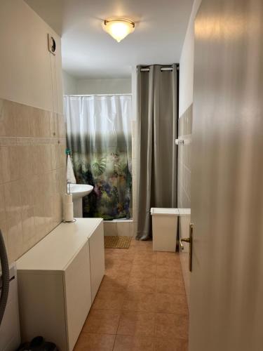 a bathroom with a toilet and a sink and a shower at Appartement T2 avec Terrasse centre ville d’Aix en Provence in Aix-en-Provence