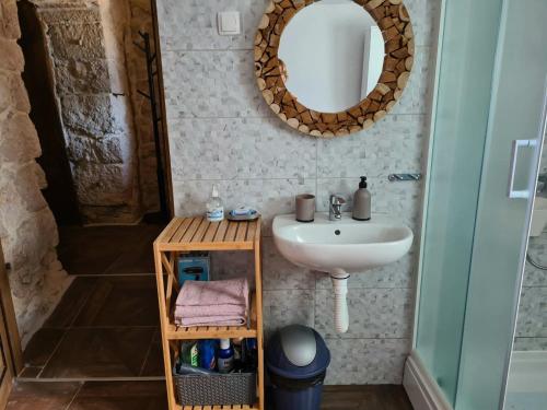 a bathroom with a sink and a mirror at VILLA KUNTA in Donja Jagodnja