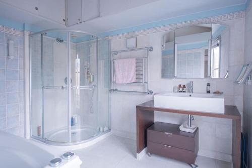 une salle de bain avec une douche, un lavabo et une baignoire dans l'établissement Amazing flat 3 bedrooms Notre Dame, à Paris