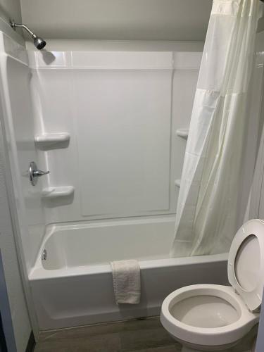 a bathroom with a toilet and a bath tub at JAL COUNTRY INN in Jal